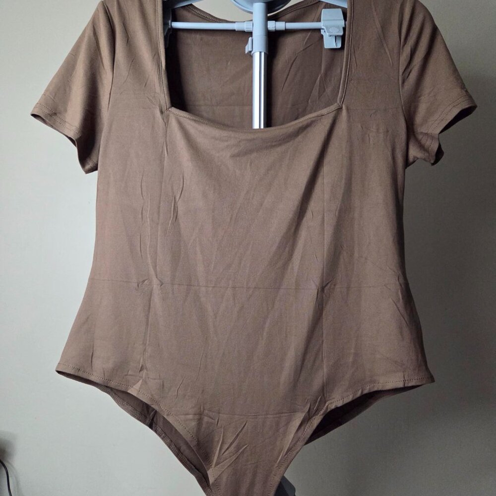 Body Suite - Womens Size 2XL - Brown, Square Neck, Short Sleeve
